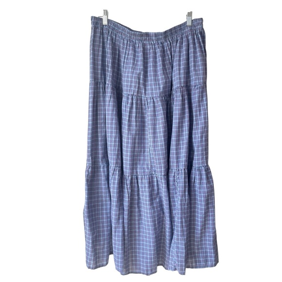 Vtg Napa Valley Women Tiered Midi Skirt Size 18W Cotton Blend Blue Plaid Country - Picture 1 of 6